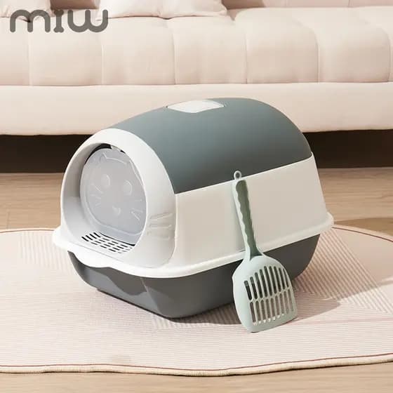 Caixa de Areia para Gatos Modo Duplo Fechada Parcialmente Anti Odor Anti Espalhamento Grande Tamanho
