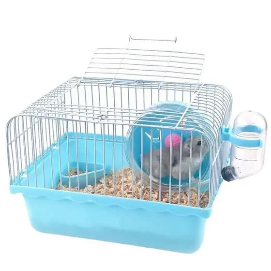 Gaiola de Hamster de Camada Única Design com Alça Prato de Alimento Roda de Corrida Garrafa Sem Vazamentos