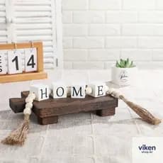 Colar de Mesa Decorativo em Madeira Bege Minimalista Rústico e Sofisticado 65cm LOVE/HOME