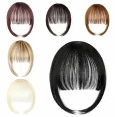 Franja sem Corte, Extensões de Cabelo Sintético, Peruca Preta, Estilo Natural