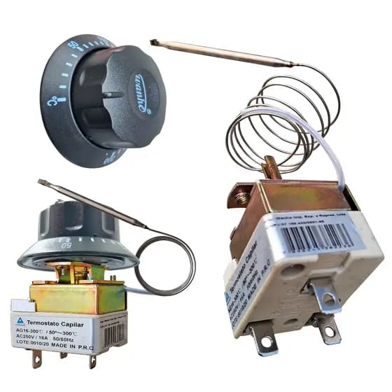 10 Termostato Bulbo Curto Marca Wanhe 16A 250V capilar 700mm 50° a 300° Para forno e fritadeiras