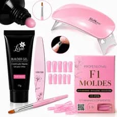 Kit Polygel Alongamento de Unhas em Gel Manicure Cabine + Molde F1 + Pincel + Lixa