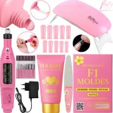 Kit Unha de Gel  Polygel Completo Manicure Iniciante Alongamento Cabine Sun Mini Unhas Poligel Molde F1 Lixa Lixadeira E