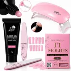 Kit Unha de Gel Completo Alongamento Manicure Sun Mini Cabine de Unhas F1 + Polygel + Lixa