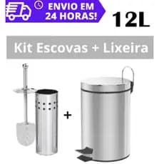 Kit Com Lixeira Pedal 12L e Escova Sanitária Inox Banheiro