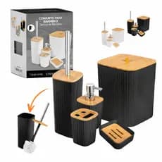 Kit Banheiro Conjunto Metal Acessórios Lixeira Lavabo Com 5 Peças