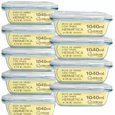 Kit 4 Potes Vidro 1040ml Hermético Marmita Forno Refratário Transparente