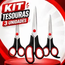 Kit 3 Tesouras Aço Inox Profissionais para Costura Artesanato e Uso Doméstico 5" 7" 7,5"