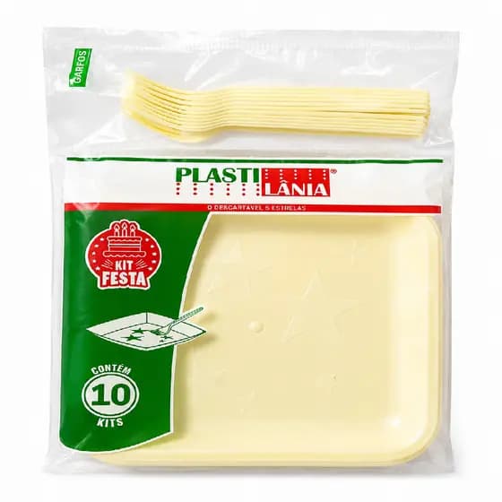 Kit Festa 10 pessoas Prato e Garfo Amarelo Aniversário Chá de Bebê Revelação