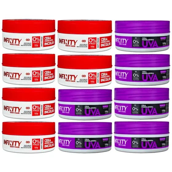 KIT 12 CERAS MODELADORAS INCOLOR E UVA INFINITY 160G - 6 UNIDADES DE CADA