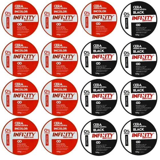 12 Cera Modeladora Incolor e Black 160g INFINITY Kit 5 modeladora e 7 black