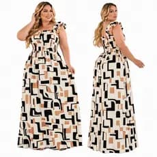 Vestido Feminino Plus Size Longo Estampa Praia Soltinho Confortável até 54