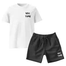 Kit Infantil 2 Peças Com 1 Camiseta e 1 Short Time de Futebol Conjunto Seu Time Bermuda Preta Camisa Branca