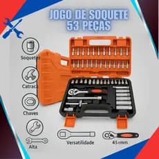 Kit ferramentas 53 peças Jogo Soquete maleta kit reversível em aço inox