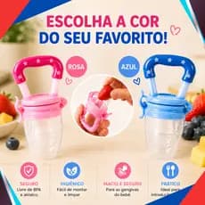 Chupeta Mordedor Alimentadora Bebê De Silicone Porta Fruta Azul e Rosa