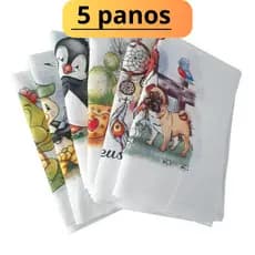 5 Pano de prato GRANDE estampado com bainha