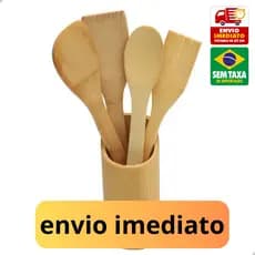Kit Conjunto 5 Peças Utete Bnsílios Bambu Resistente Multiuso Casa Cozinha Suporambu