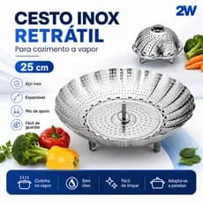 Cesto de Vapor Inox Retrátil 25cm para Legumes, Verduras e Panelas