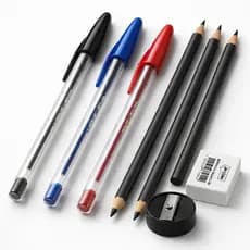 Kit Material Escolar Fundamental 8 Itens Lápis Canetas Borracha Apontador