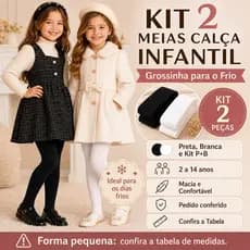 Kit 2 Meia Calça Infantil Menina Macia Grossa Quentinha Inverno Preta Branca
