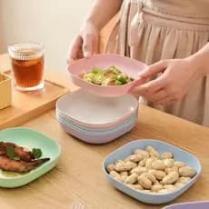 Kit 10 Pratos Plásticos Duros Reutilizáveis Com Suporte Tigela Pet Pratos Sobremesas Multifuncional