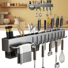 Porta Tempero 50cm Organizador de Cozinha sem Perfuração Suporte para Talheres e Utensílios com Espaço para Facas