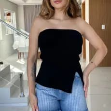 Blusa Feminina Tricot Estilosa Tomara Que Caia Modal Cropped Feminino Roupa Feminina Verão Chic