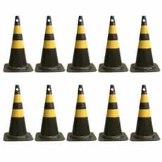 Kit 10 Cones De Sinalização Pvc Preto 50cm Transito Organização Preto e Amarelo