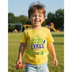Camiseta Minha Primeira Copa Do Mundo 2026 Brasil Futebol Infantil Torcedor Brasil Unissex