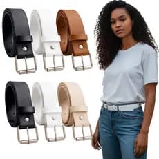Kit 3 Cintos Feminino Fivela Prata 3,0cm Serve PLUS SIZE Ajustável Tendência Unissex Da Moda Dia a Dia Casual - Cristina