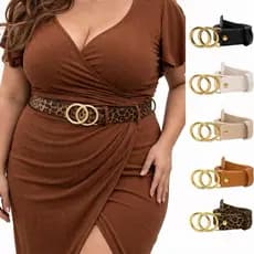 Cintos Femininos PLUS SIZE Fivela Dupla Dourada Tendência Da Moda Casual Ocasiões Blogueira Ajustável - Manuela