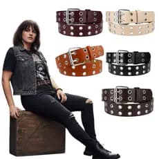 Cintos Femininos/Masculino Unissex Ilhós Duplo Fivela Rolete Punk Rock - Cris