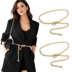 Cintos Femininos Correntinha Dourada Metal Fina Elegante Casual Da Moda Blogueira Balada Festa - Pri Dourada