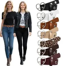 Cintos Femininos Fivela Coração Prata Em Couro Sintético PU Carreira Ilhós 45 Prata Look Moda Fashion Punk Rock - Jaque