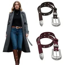 Cintos Femininos Couro Sintético Fivela Prata Country Cowboy Punk Rock Da Moda Envio Rápido - Roberta