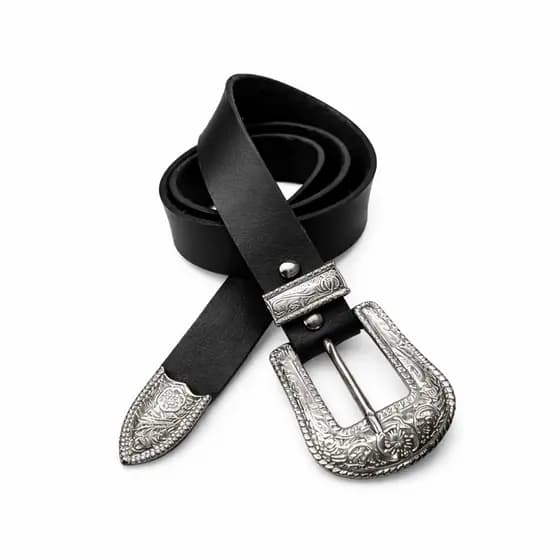 Cintos Femininos Estilo Country Boiadeira Vaqueijada Elegante Fivela Prata Couro Sintético Blogueira Ajustável - Rafaela