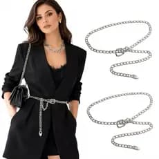 Cintos Femininos Correntinha Corrente Aço resistente Prata Blogueira Festa Elegante Empoderada - Pri Prata