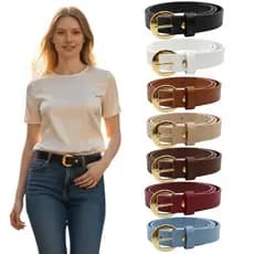Kit 2 Cintos Femininos Fivela Dourada Global Usar Com Blazer Vestido Jeans Sofisticada Da Moda Elegante - Brenda Dourada