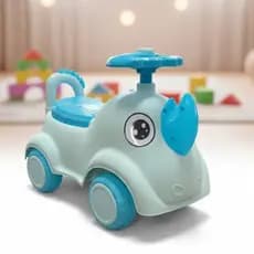 Andador Infantil Rinoceronte Empurrar Plástico Atóxico Cavalinho Gira-Gira Azul Primeiro Passos
