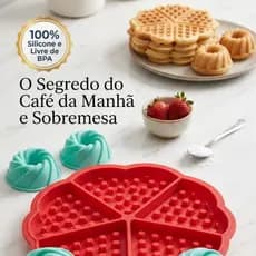 Forma De Silicone Waffle 5 Divisórias Ou Kit 6 Mini Formas Pudim Bolo Antiaderente Airfryer