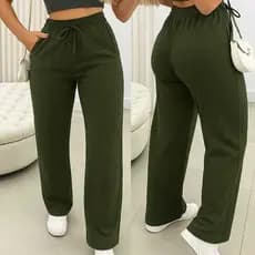 CALÇA PANTALOAN EM  LANZINHA FEMININA COM BOLSO COM CORDAO DECORATIVO