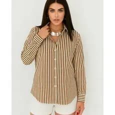 CAMISA FEMININA ESTILO CLÁSSICO COM LISTRAS