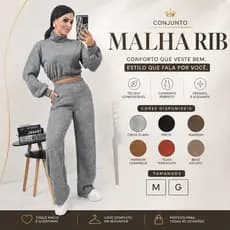 CONJUTO FEMININO  CALÇA PANTALONA MAS CROPPED COM ELASTICO NA SINTURA/GOLA ALTA/MANGA MORCEGO