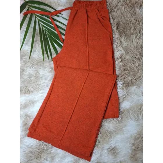 CALÇA PANTALONA FEMININA COM BOLSO CORDAO DECORATIVO EM TECIDO LANZINHA