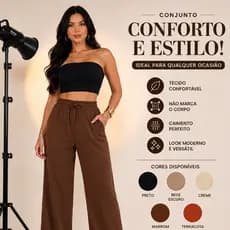 Calça Canelada Feminina Comfy de Cintura alta em tecido grosso