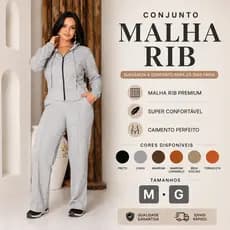 Conjunto Feminino Conforto Premium Malha RIB Com Capuz Zíper e Bolso