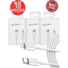Kit 10 Cabo Carregador Turbo Celular Tipo C Lightning Fonte Transferência de Dados Carregador Celular Carregamento Turbo