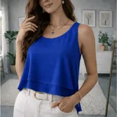 Blusa Feminina Estilosa Regata Camada Dupla Tecido Duna Plus Size Elegante Moda Blogueira