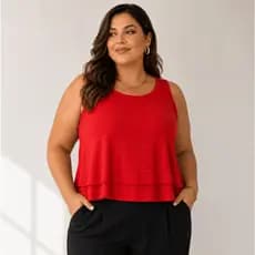 Blusa Feminina Plus Size Regata Camada Dupla G1 Tecido Duna Premium Elegante Estilosa