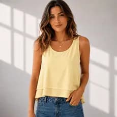 Blusa Feminina Estilosa Regata Alça Larga Camada Dupla Tecido Duna Premium